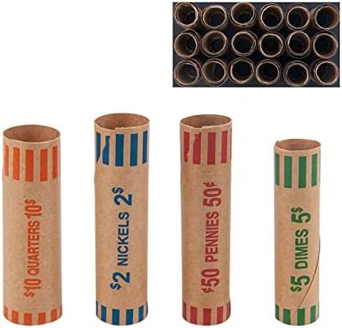 NATURALABEL 72 Assorted Coin Wrappers Rolls - 18 Quarters, 18 Pennies, 18 Nickels, 18 Dimes, Durable Preformed Paper Coins Tubes, Change Rolls Wrappers (72pcs) in Saudi Arabia