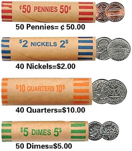 NATURALABEL 72 Assorted Coin Wrappers Rolls - 18 Quarters, 18 Pennies, 18 Nickels, 18 Dimes, Durable Preformed Paper Coins Tubes, Change Rolls Wrappers (72pcs) in Saudi Arabia