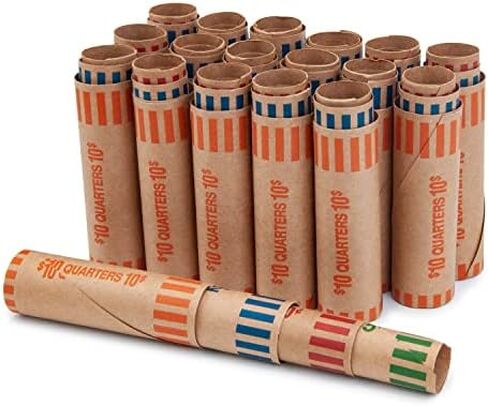 NATURALABEL 72 Assorted Coin Wrappers Rolls - 18 Quarters, 18 Pennies, 18 Nickels, 18 Dimes, Durable Preformed Paper Coins Tubes, Change Rolls Wrappers (72pcs) in Saudi Arabia