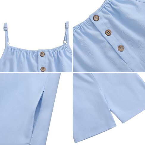 LIONJIE Girl's Sleeveless Jumpsuits Spaghetti Strap Loose Romper Summer Short Pants with Pockets 3-12 Years in Saudi Arabia