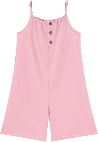 LIONJIE Girl's Sleeveless Jumpsuits Spaghetti Strap Loose Romper Summer Short Pants with Pockets 3-12 Years in Saudi Arabia