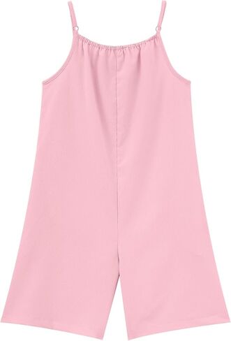 LIONJIE Girl's Sleeveless Jumpsuits Spaghetti Strap Loose Romper Summer Short Pants with Pockets 3-12 Years in Saudi Arabia
