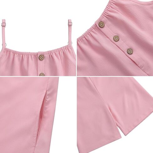 LIONJIE Girl's Sleeveless Jumpsuits Spaghetti Strap Loose Romper Summer Short Pants with Pockets 3-12 Years in Saudi Arabia