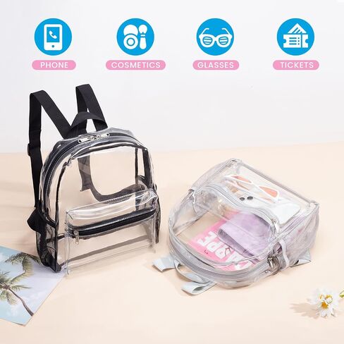 Vorspack Clear Mini Backpack - Clear Backpack Stadium Approved 12x12x6 Small Clear Backpack for Women Clear Bag for Concerts Festivals Sports Work - Grey in Saudi Arabia