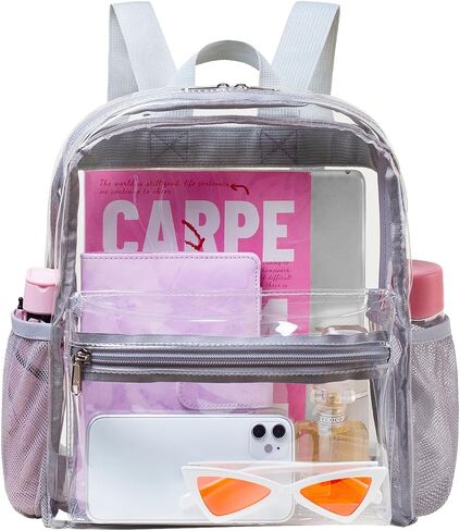 Vorspack Clear Mini Backpack - Clear Backpack Stadium Approved 12x12x6 Small Clear Backpack for Women Clear Bag for Concerts Festivals Sports Work - Grey in Saudi Arabia