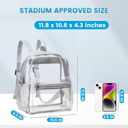 Vorspack Clear Mini Backpack - Clear Backpack Stadium Approved 12x12x6 Small Clear Backpack for Women Clear Bag for Concerts Festivals Sports Work - Grey in Saudi Arabia