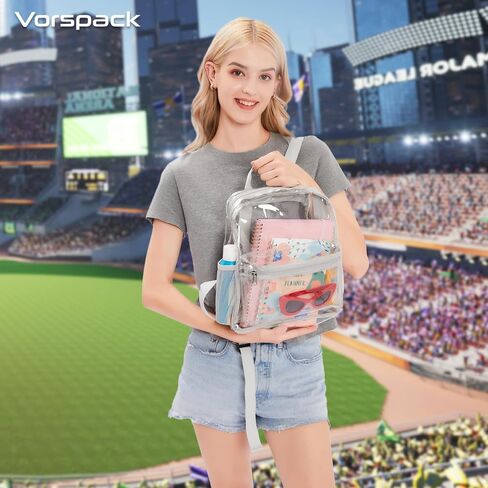 Vorspack Clear Mini Backpack - Clear Backpack Stadium Approved 12x12x6 Small Clear Backpack for Women Clear Bag for Concerts Festivals Sports Work - Grey in Saudi Arabia