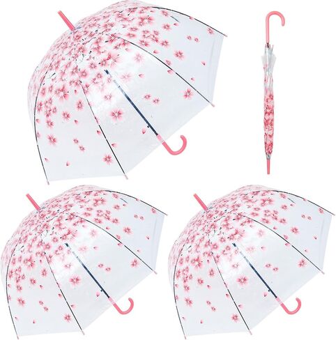 SilTriangle 4 Pcs Bubble Cherry Blossoms Pattern Clear Umbrella Dome Automatic Clear Cherry Umbrella Rain Windproof Cute Womens Umbrella for Adult Kids Crook Handle Weddings Prom Graduation Events in Saudi Arabia