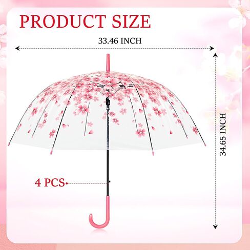 SilTriangle 4 Pcs Bubble Cherry Blossoms Pattern Clear Umbrella Dome Automatic Clear Cherry Umbrella Rain Windproof Cute Womens Umbrella for Adult Kids Crook Handle Weddings Prom Graduation Events in Saudi Arabia
