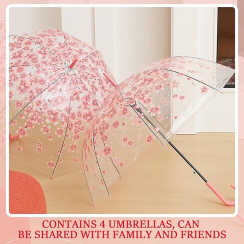SilTriangle 4 Pcs Bubble Cherry Blossoms Pattern Clear Umbrella Dome Automatic Clear Cherry Umbrella Rain Windproof Cute Womens Umbrella for Adult Kids Crook Handle Weddings Prom Graduation Events in Saudi Arabia