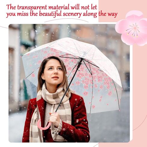 SilTriangle 4 Pcs Bubble Cherry Blossoms Pattern Clear Umbrella Dome Automatic Clear Cherry Umbrella Rain Windproof Cute Womens Umbrella for Adult Kids Crook Handle Weddings Prom Graduation Events in Saudi Arabia
