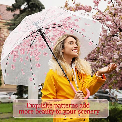 SilTriangle 4 Pcs Bubble Cherry Blossoms Pattern Clear Umbrella Dome Automatic Clear Cherry Umbrella Rain Windproof Cute Womens Umbrella for Adult Kids Crook Handle Weddings Prom Graduation Events in Saudi Arabia