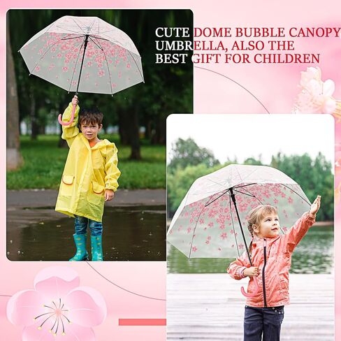 SilTriangle 4 Pcs Bubble Cherry Blossoms Pattern Clear Umbrella Dome Automatic Clear Cherry Umbrella Rain Windproof Cute Womens Umbrella for Adult Kids Crook Handle Weddings Prom Graduation Events in Saudi Arabia