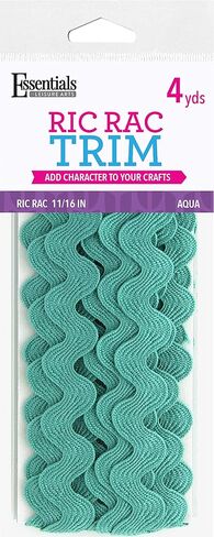أساسيات من Leisure Arts RIC Rac 11/16" 4 ياردات أكوا - زخرفة ريك راك للخياطة - زخرفة ريك راك مموجة للخياطة والحرف اليدوية - شريط ريك راك - ريك راك تريم أكوا in Kuwait