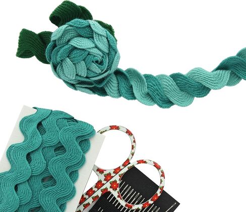 أساسيات من Leisure Arts RIC Rac 11/16" 4 ياردات أكوا - زخرفة ريك راك للخياطة - زخرفة ريك راك مموجة للخياطة والحرف اليدوية - شريط ريك راك - ريك راك تريم أكوا in Kuwait