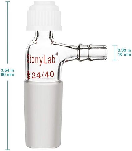 محول ميزان حرارة مدخل زجاجي من StonyLab، وصلة 24/40 مع وصلة خرطوم مسننة جانبية وأواني زجاجية مختبرية ذات غطاء ضغط in Kuwait