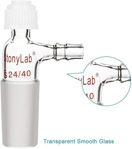 محول ميزان حرارة مدخل زجاجي من StonyLab، وصلة 24/40 مع وصلة خرطوم مسننة جانبية وأواني زجاجية مختبرية ذات غطاء ضغط in Kuwait