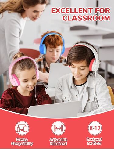 iClever Kids Headphones for School K-12, 85dBA Safe Volume, Tangle Free, 3.5mm Jack, HD Stereo, Swivel Folable Kids Headphones with Cord for Classroom/Student/Tablets/Laptop, Bulk 5Pack in Saudi Arabia