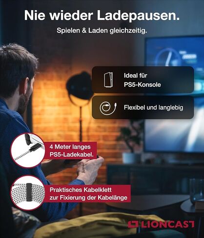 كابل تحكم Lioncast لأجهزة Xbox One وPS4 مع حماية غطاء النسيج ومنظم حزام الكابل | كابل شاحن ps4 | كابل شحن وحدة التحكم | مايكرو يو اس بي 2.0؛ 1 × 4 متر – أزرق وأسود in Kuwait