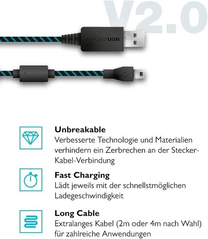 Lioncast Controller Cable for Xbox One and PS4 with Textile Cover Protection and Cable Strap Organizer | ps4 Charger Cable | Controller Charging Cable | Micro USB 2.0; 1 x 4 Meters – Blue and Black in Saudi Arabia
