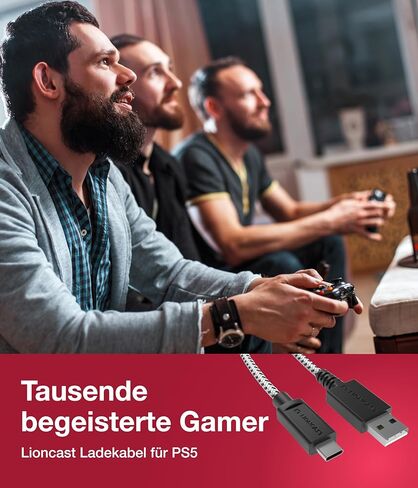 كابل تحكم Lioncast لأجهزة Xbox One وPS4 مع حماية غطاء النسيج ومنظم حزام الكابل | كابل شاحن ps4 | كابل شحن وحدة التحكم | مايكرو يو اس بي 2.0؛ 1 × 4 متر – أزرق وأسود in Kuwait