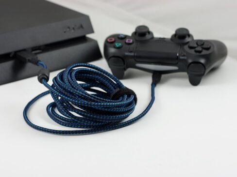 Lioncast Controller Cable for Xbox One and PS4 with Textile Cover Protection and Cable Strap Organizer | ps4 Charger Cable | Controller Charging Cable | Micro USB 2.0; 1 x 4 Meters – Blue and Black in Saudi Arabia
