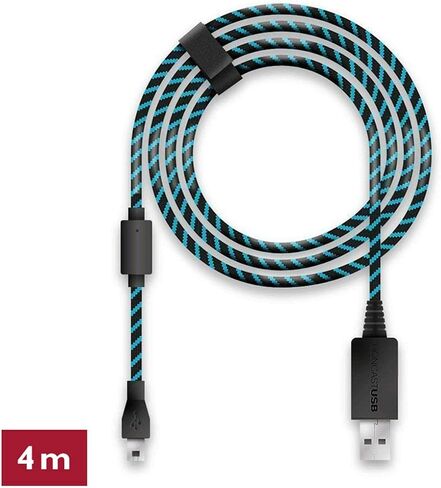 Lioncast Controller Cable for Xbox One and PS4 with Textile Cover Protection and Cable Strap Organizer | ps4 Charger Cable | Controller Charging Cable | Micro USB 2.0; 1 x 4 Meters – Blue and Black in Saudi Arabia