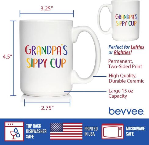 Grandpa's Sippy Cup - Coffee Mug Gift for Grandfathers - Fun Birthday Cups - Large 15oz White Ceramic Mug in Saudi Arabia