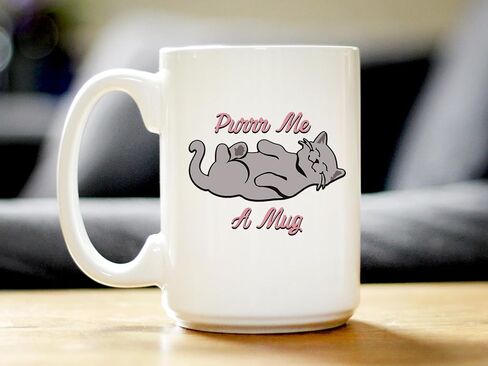 كوب Purr Me A - كوب قهوة للقطط - هدايا مضحكة لأمهات القطط - كوب سيراميك أبيض كبير بوزن 15 أونصة in Saudi Arabia
