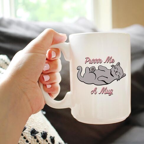 كوب Purr Me A - كوب قهوة للقطط - هدايا مضحكة لأمهات القطط - كوب سيراميك أبيض كبير بوزن 15 أونصة in Saudi Arabia