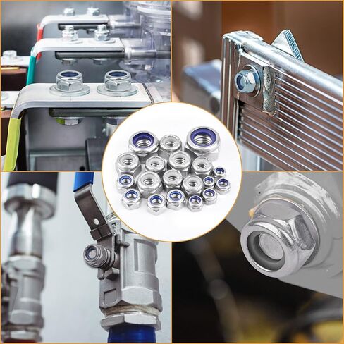 VIGRUE 320 قطعة SAE وصواميل قفل سداسية مترية من النايلون، مجموعة متنوعة من صواميل القفل من الفولاذ المقاوم للصدأ 304 (M3 M4 M5 M6 M8 M10 M12 و1/4-20 5/16-18 3/8-16 8-32 10-24) in Kuwait