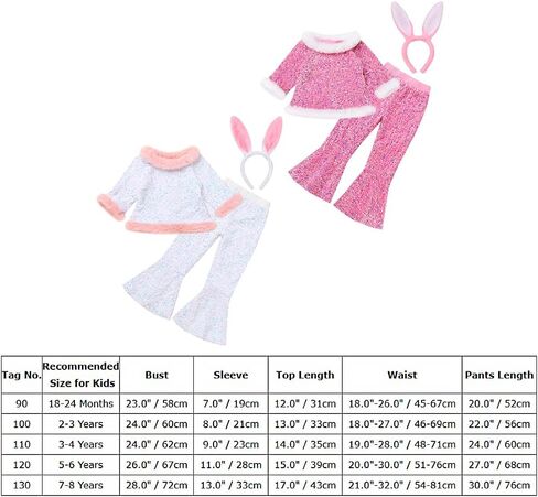 OBEEII Easter Outfit for Kids Girl, 3/4 Sleeve Sequins Velvet Pullover Top + Bell Bottom Pants + Bunny Headband 3pcs Set in Saudi Arabia