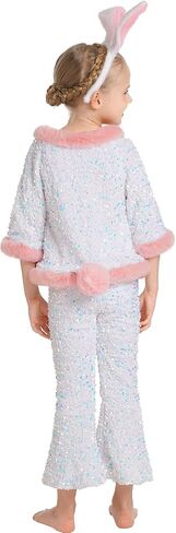 OBEEII Easter Outfit for Kids Girl, 3/4 Sleeve Sequins Velvet Pullover Top + Bell Bottom Pants + Bunny Headband 3pcs Set in Saudi Arabia