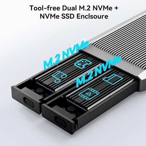 حاوية Yottamaster Dual Bay NVMe، قارئ محول USB C خارجي NVMe SSD بدون أدوات لمفتاح M PCIe 2230/2242/2260/2280 M.2 SSD حتى 2X4 تيرابايت، يدعم Trim & UASP & Smart [TR13-2N] in Kuwait