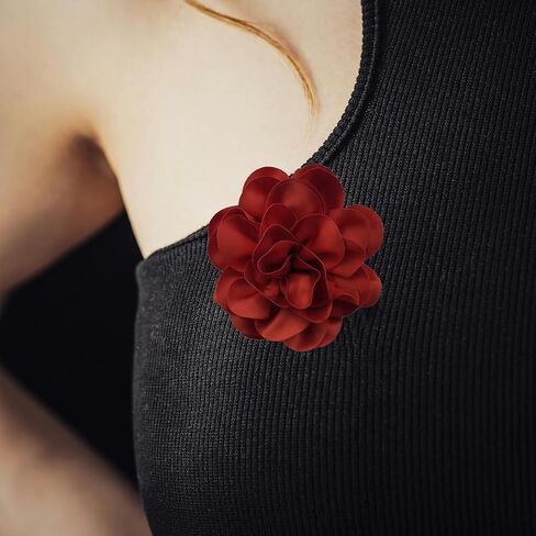 19mm Extra Large Rose Flower Brooches Lapel Pins Dainty Satin Fabric Brooches Big Camellia Flower Brooch Pin for Women Wedding Part Dance Clothes Accessories Jewelry Gifts in Saudi Arabia