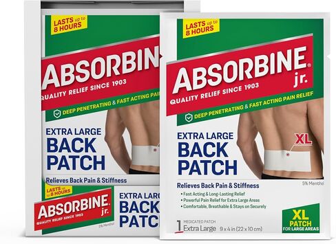 Absorbine Jr. Knee Pain Relief Patches, Fast Acting Pain Patch with Menthol for Knee Pain, Muscle Cramps and Joint Pain, 12 Hours of Long Lasting Relief with Sweat Proof Technology, 6 Count in Kuwait
