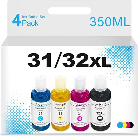 31 32XL Compatible Ink Refill Bottle Set Replacement for HP Smart Tank 5000 5101 6001 7301 7602,Plus 651 551 555 450 455 457 Printer,4 Pack(140ML 32 XL Black,100ML 31 Cyan Magenta Yellow) in Kuwait
