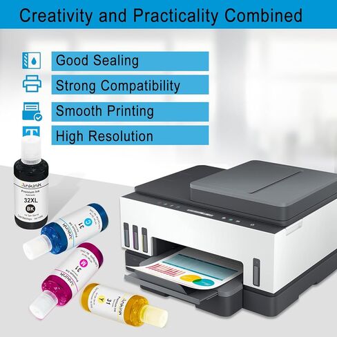 31 32XL Compatible Ink Refill Bottle Set Replacement for HP Smart Tank 5000 5101 6001 7301 7602,Plus 651 551 555 450 455 457 Printer,4 Pack(140ML 32 XL Black,100ML 31 Cyan Magenta Yellow) in Kuwait