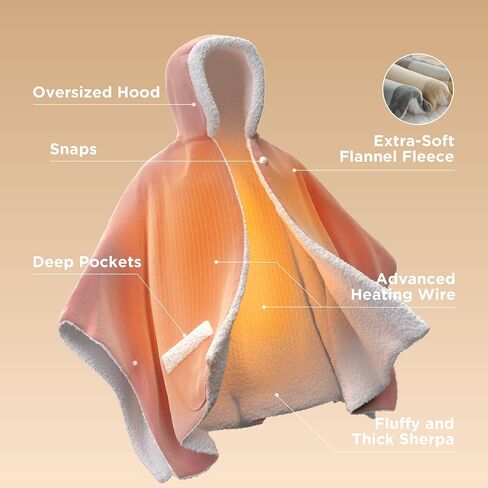 Bedsure Heated Blanket Wearable Shawl - Electric Wrap Poncho Blanket Hoodie for Adult, Birthday Gifts for Mom Women, Sherpa Heating Throw with 4 Time Settings & 6 Heat Settings, 50x64 inches, Grey in Saudi Arabia