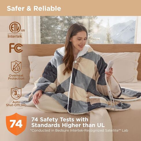 Bedsure Heated Blanket Wearable Shawl - Electric Wrap Poncho Blanket Hoodie for Adult, Birthday Gifts for Mom Women, Sherpa Heating Throw with 4 Time Settings & 6 Heat Settings, 50x64 inches, Grey in Saudi Arabia