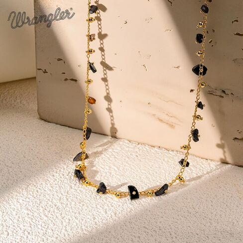 Montana West x Wrangler Gold Plated Chain Choker Necklace for Women, 18k Gold Plated Lightweight CZ Beaded Dainty Jewelry in Kuwait