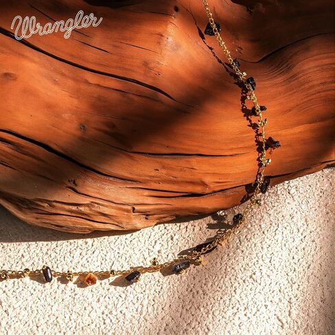 Montana West x Wrangler Gold Plated Chain Choker Necklace for Women, 18k Gold Plated Lightweight CZ Beaded Dainty Jewelry in Kuwait