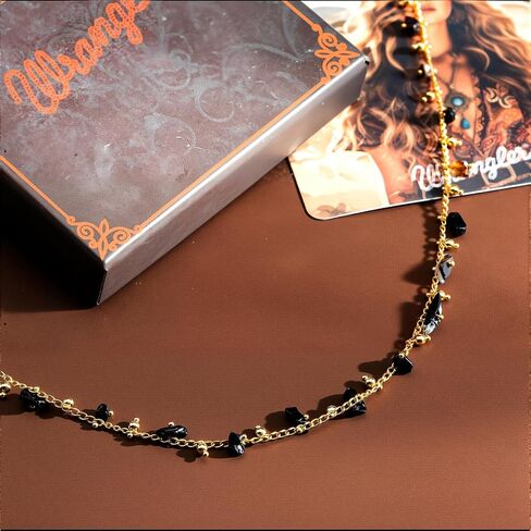 Montana West x Wrangler Gold Plated Chain Choker Necklace for Women, 18k Gold Plated Lightweight CZ Beaded Dainty Jewelry in Kuwait