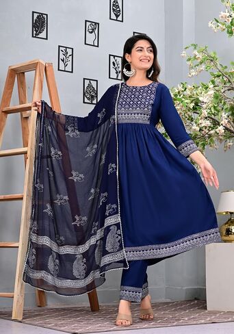 TUNIC TUNIC للسيدات الهنديون Rayon Red Anarkali Kurtis Pant يتجه W Nazmeen DuPatta/Anarkali Kurti Red in Kuwait
