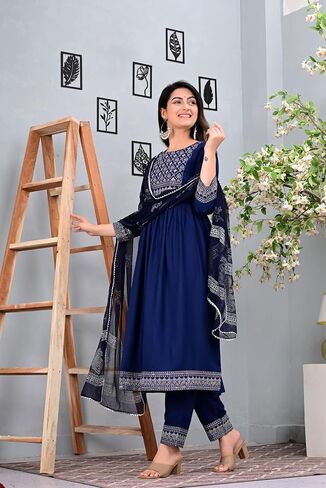 TUNIC TUNIC للسيدات الهنديون Rayon Red Anarkali Kurtis Pant يتجه W Nazmeen DuPatta/Anarkali Kurti Red in Kuwait