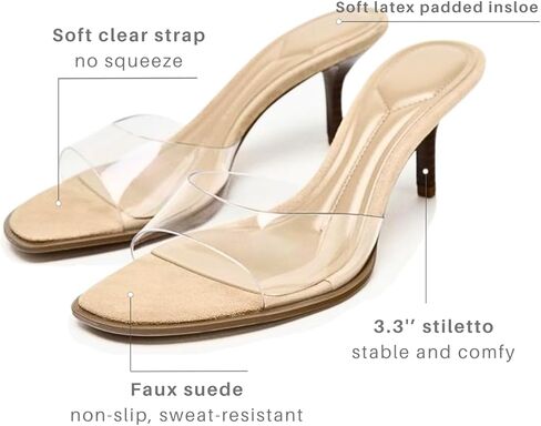 واضحة الكعب العالي للنساء المدببة اصبع القدم المفتوح ، تنزلق على Slides Slides Sandals نساء نساء ، تنزلق على أحذية الكعب الصغير الشفافة للسيدات in Kuwait