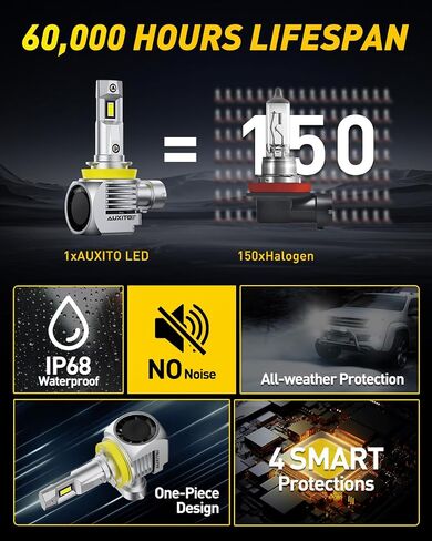 كومبو مصابيح Auxito 9005 H11 ، 9005/HB-3 و H11/H8/H9 استبدال ضوء الضباب ، 60000LM مشرق 6500K أبيض ، حزمة من 4 in Saudi Arabia