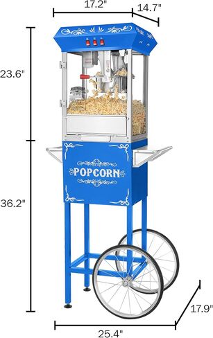 Foundation Popcorn Machine with Cart - 8oz Popper with Stainless-Steel Kettle, Warming Light, and Accessories by Great Northern Popcorn (Red) in Kuwait