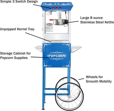 Foundation Popcorn Machine with Cart - 8oz Popper with Stainless-Steel Kettle, Warming Light, and Accessories by Great Northern Popcorn (Red) in Kuwait