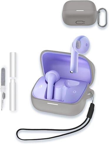 Case for Soundcore by Anker K20i Earbuds, Soft Silicone Protective Portable Scratch Shock Resistant Shell with Cleaner Kit & Carabiner & Lanyard，Blue in Kuwait